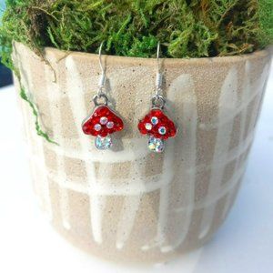 Red Mushroom Sparkle Rhinestone Earrings